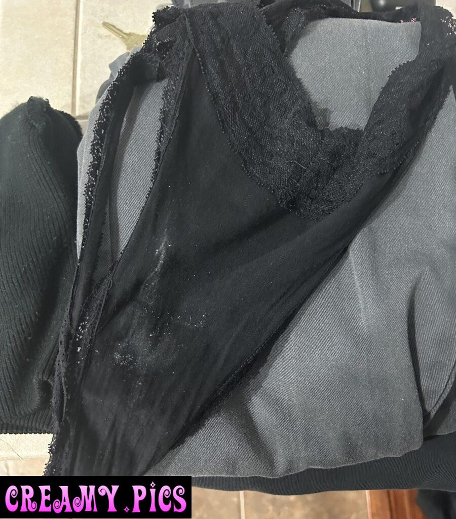 Left my dirty panties on daddy’s work clothes to take with him.