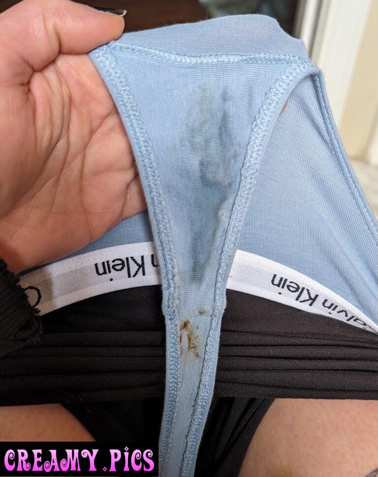 Update on baby blue CK thong. Got some skids and cum layered on!