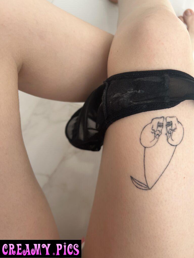 First, you clean my panties with your tongue, then my pussy