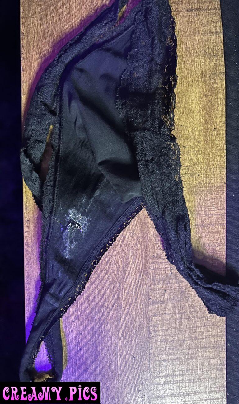 Left dirty panties on coffee table for our guests coming over.