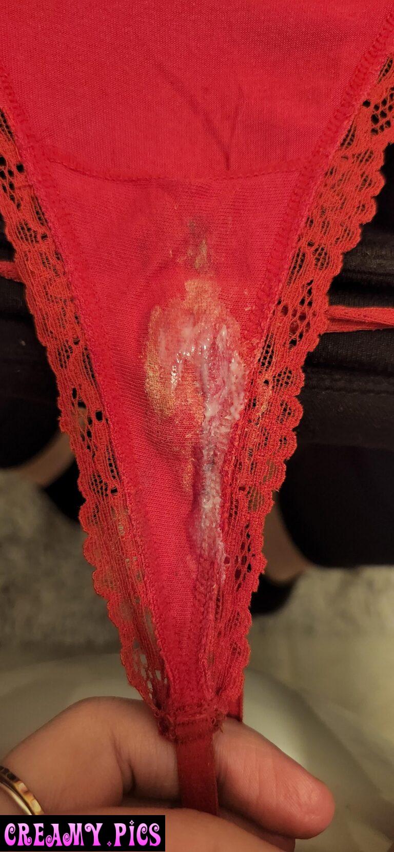 Tiny mess on this little red thong😋